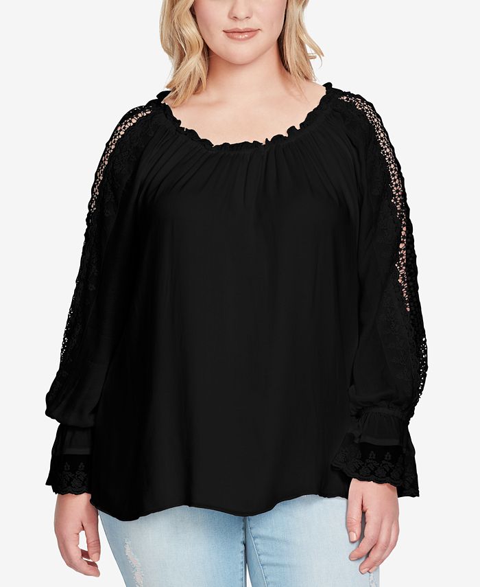 Jessica Simpson Trendy Plus Size Illusion-Sleeve Top - Macy's