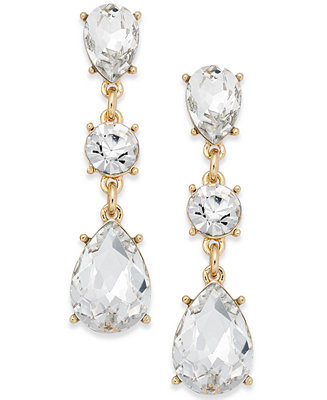 Charter Club Gold-Tone Crystal Triple Drop Earrings, Created for Macy's ...