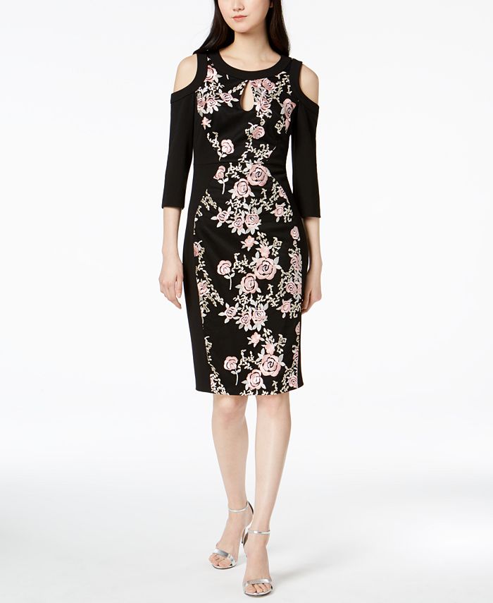 Jax Cold Shoulder Floral Embroidered Sheath Dress Macys