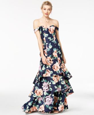 Sequin Hearts - Juniors' Off-The-Shoulder Ruffled Mermaid Gown