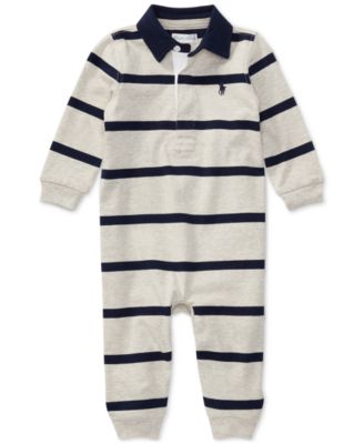 Polo Ralph Lauren Baby Boys Striped Rugby Cotton Coverall - Light Heather Multi 40$