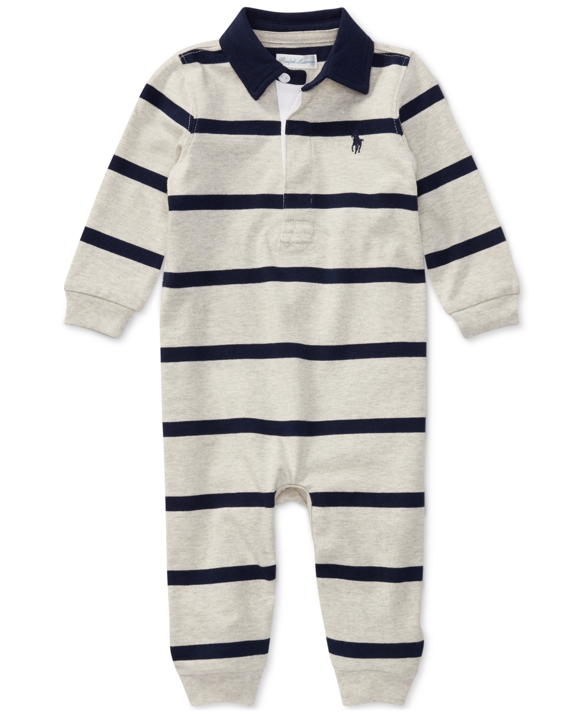 Polo Ralph Lauren Baby Boys Striped Rugby Cotton Coverall In Light Heather Multi
