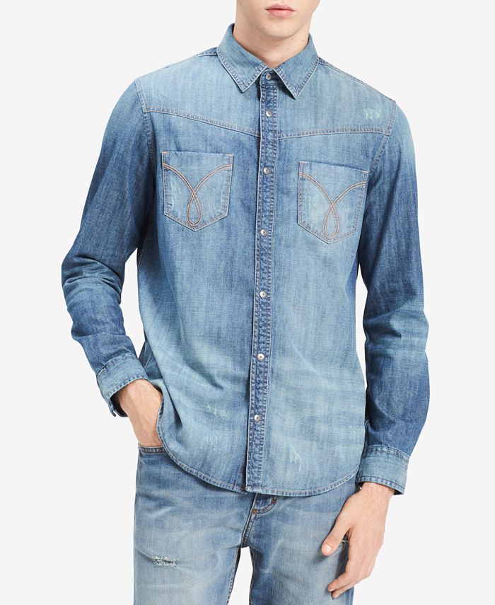 Calvin Klein Jeans Men's Omega Distressed Denim Shirt & Reviews ...