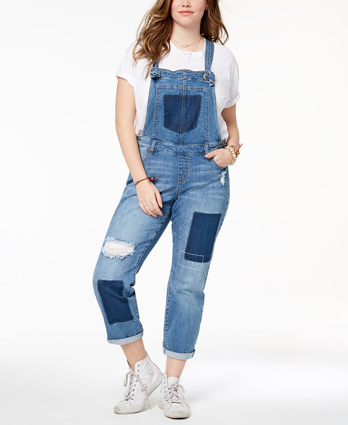 Plus size new arrivals distressed denim overalls