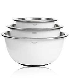 Non-Skid Mixing Bowls, Set of 3 White Stainless Steel