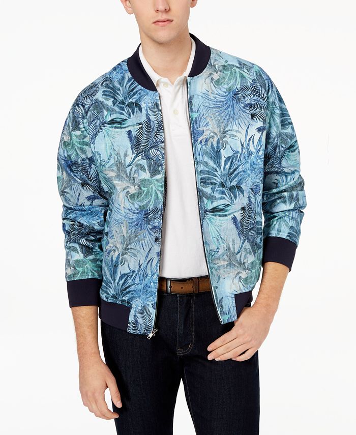 Tallia Orange Men s Modern Fit Aqua Tropical Print Bomber Jacket
