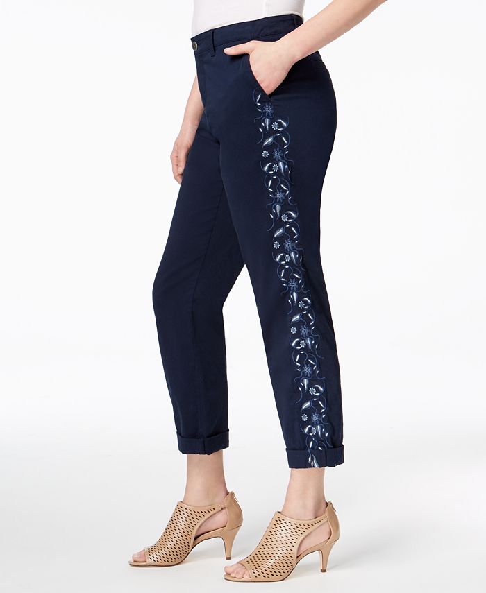 Style & Co Embroidered Boyfriend Pants, Created for Macy's - Macy's