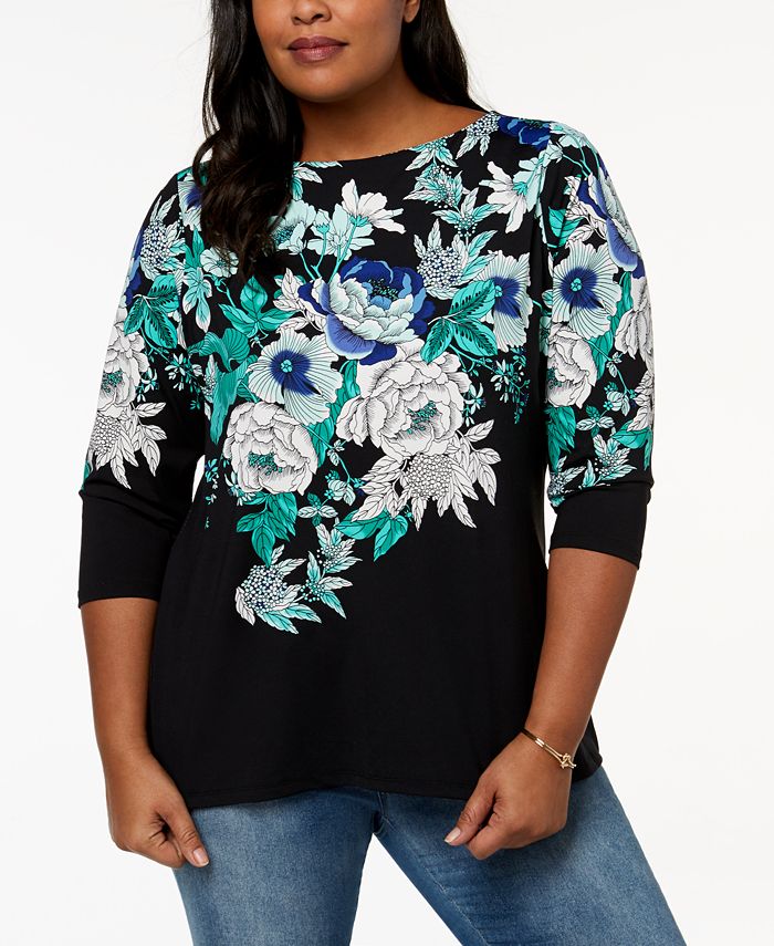 Charter Club Plus Size Floral-Print Boat-Neck Top, Created for Macy's ...