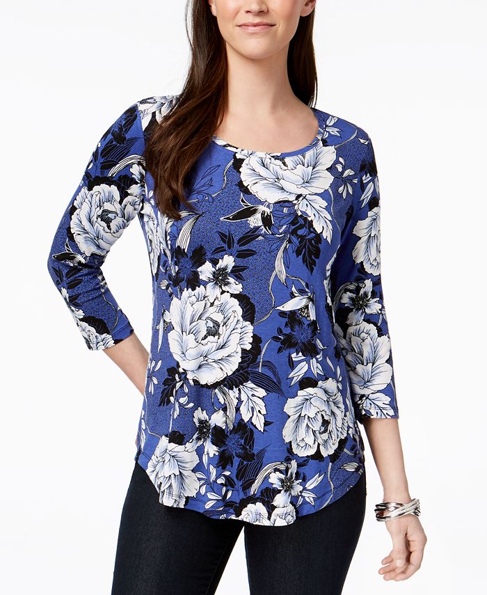 JM Collection Petite Floral-Print Top, Created for Macy's - Macy's