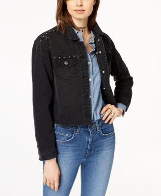 Crave Fame Juniors Embellished Ripped Black Denim Jacket Macy s