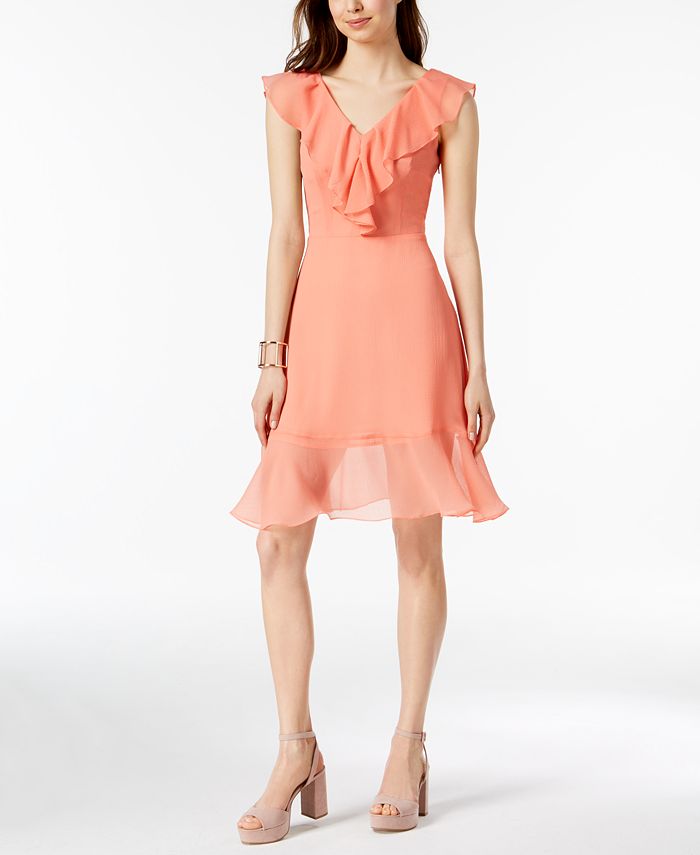 DKNY Ruffle Chiffon Fit & Flare Dress, Created for Macy's Macy's