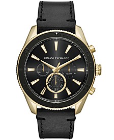 Men's Chronograph Black Leather Strap Watch 46mm