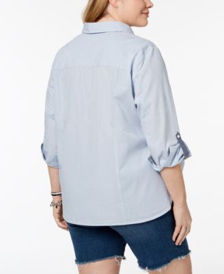 売れ筋商品|||トミー ヒルフィガー カットソー トップス レディース Plus Size Cotton Paisley-Print Utility Shirt Sky Captain Multi Tommy Hilfiger Plus Size Cotton Utility Shirt, Created for