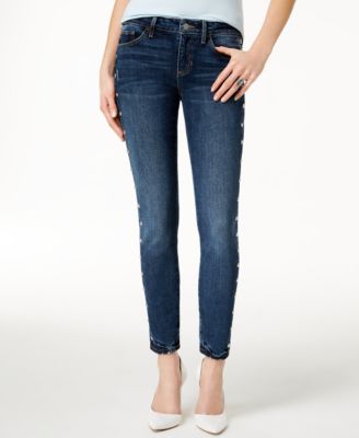 GUESS - Studded-Side Skinny Jeans, Medium Blue Wash
