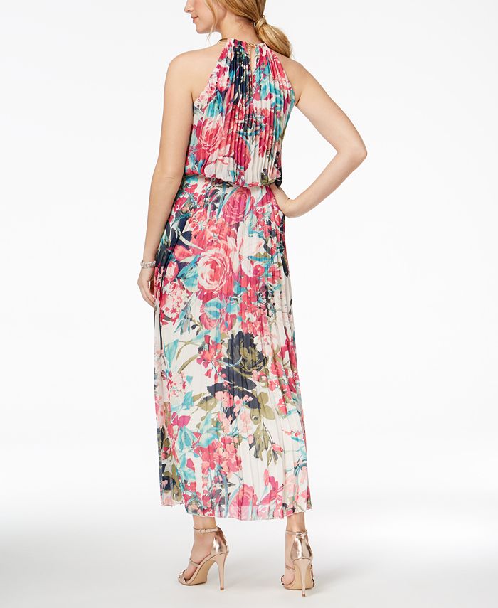 msk pleated blouson halter gown