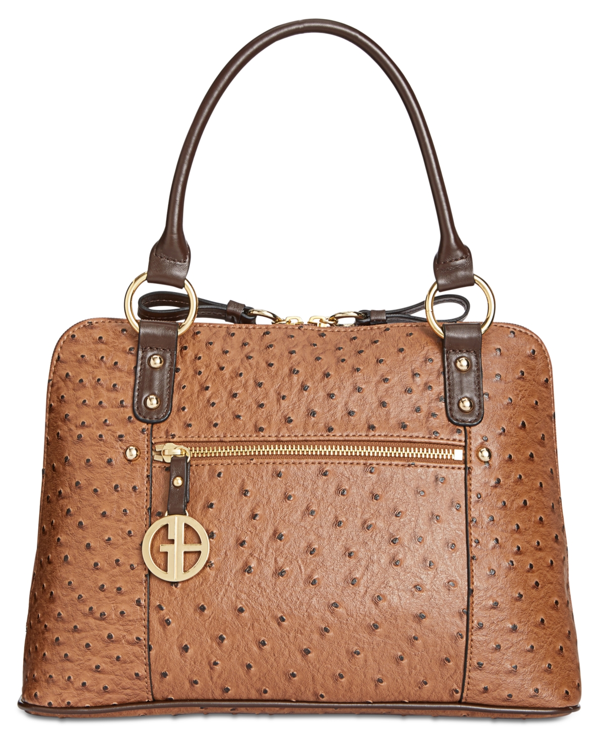 Faux Ostrich Dome Satchel, Created for Macy's - Mocha/Gold