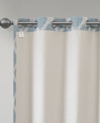 Blakesly Ikat blackout curtains for bedroom, Silver grommet top fit up to 1.25 inches rod Single Curtain Panel for Living Room, Width 50 length 95 inches, Pitch Black Ambiance Aqua Window Panel