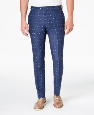 Tallia - Men's Modern-Fit Indigo Dot Linen Dress Pants