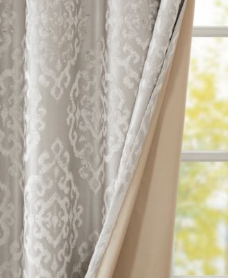 Mirage Knitted Jacquard Damask Total blackout curtains for bedroom, Silver grommet top fit up to 1.25 inches rod Single Curtain Panel for Living Room, Width 50 length 84 inches, Pitch Black Ambiance Charcoal 1 Window Panel