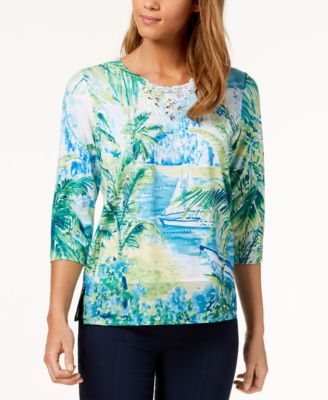 Alfred Dunner - Petite Printed Lace-Trim Top