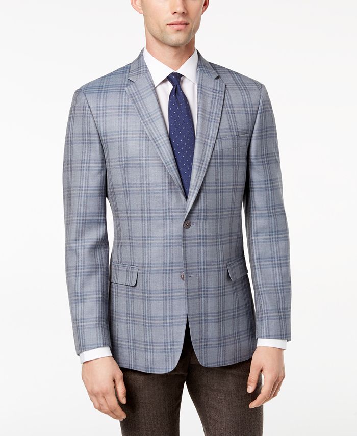 Tommy Hilfiger Men's Modern-Fit Baby Blue Plaid Silk and Wool Sport ...