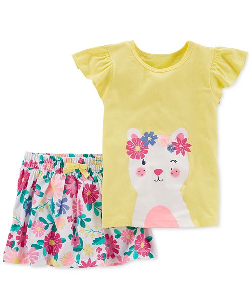 Carter S 2 Pc Cat T Shirt Floral Print Skirt Set Toddler Girls