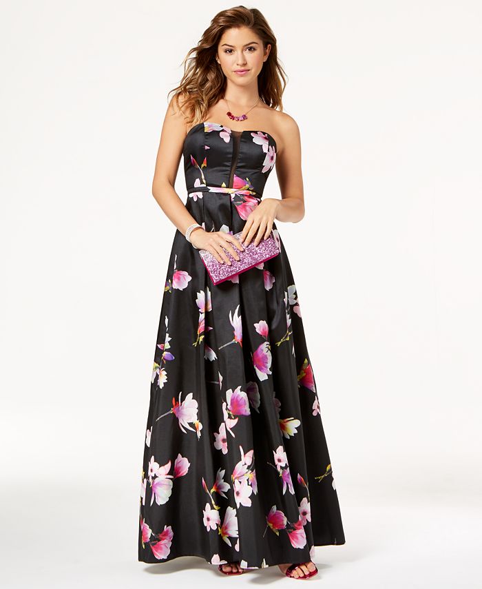 My Michelle Juniors Printed Strapless Gown Macy s