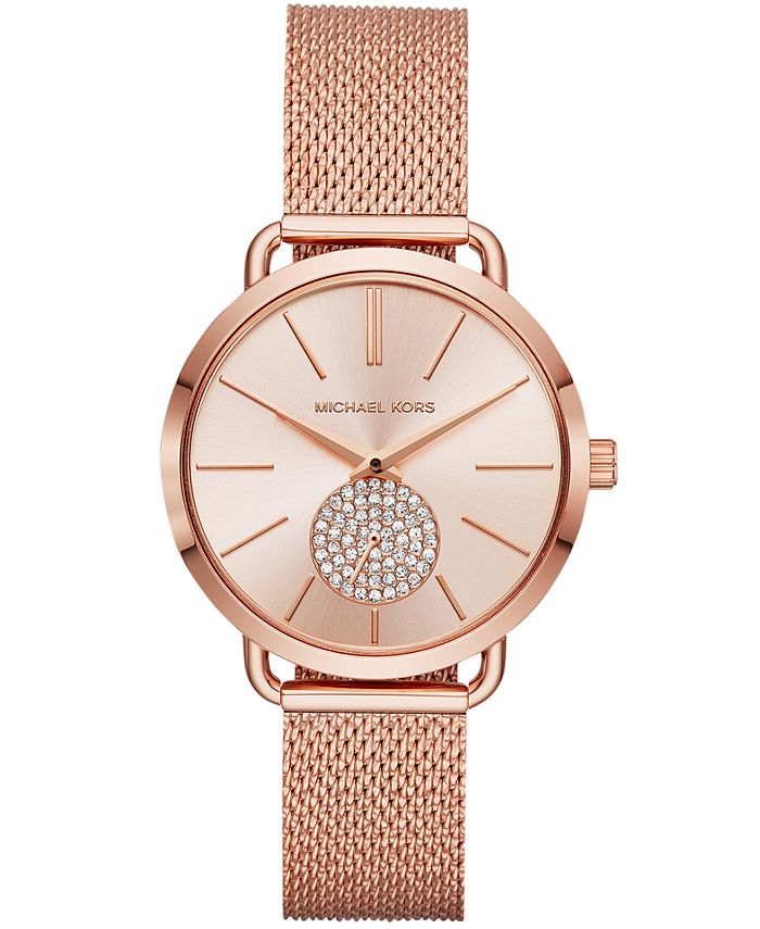 Michael Kors Women's Portia Rose Gold-Tone Stainless Steel Mesh Bracelet Watch 37mm - Macy's