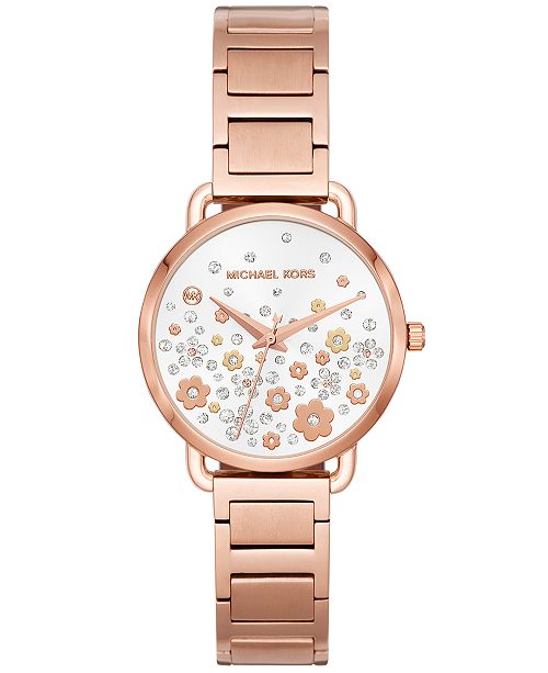 Michael Kors Women S Mini Portia Rose Gold Tone Stainless Steel Bracelet Watch 32mm Reviews Watches Jewelry Watches Macy S