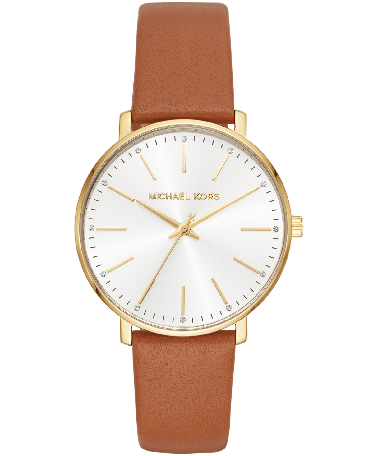 Shop Michael Kors Women's Pyper Luggage Leather Strap Watch 38mm In Gold