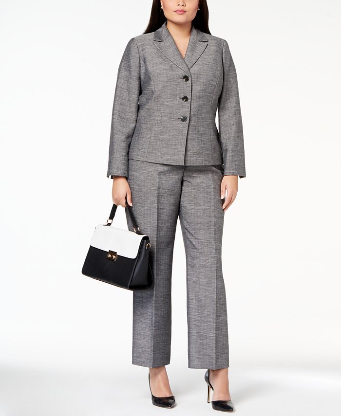 Le Suit Plus Size Melangé Three-Button Pantsuit - Macy's