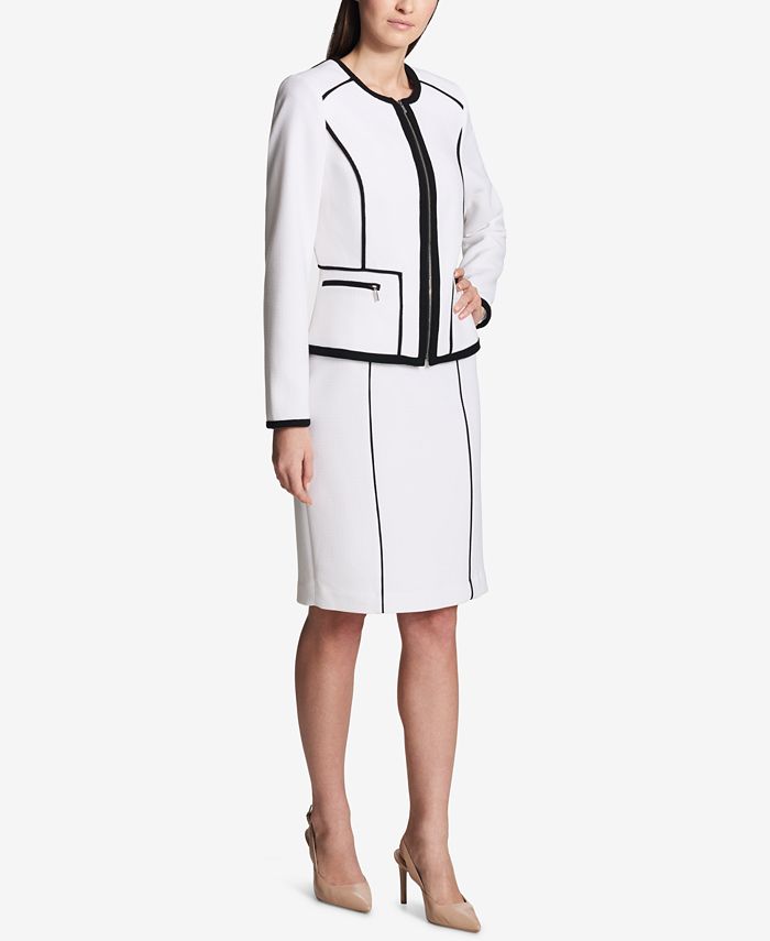 Calvin Klein Women's Piped Trim Tuxedo Blazer Black Size 8