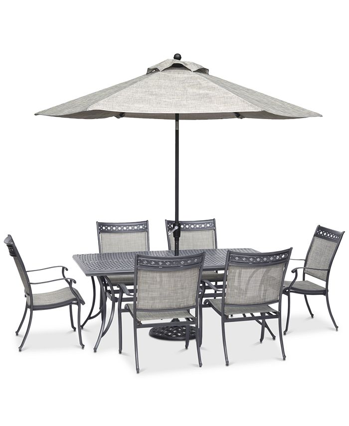 Agio Vintage II Outdoor Cast Aluminum 7Pc. Dining Set (72" x 38" Table & 6 Sling Dining Chairs