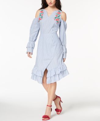 XOXO - Juniors' Striped Embroidered Wrap Dress