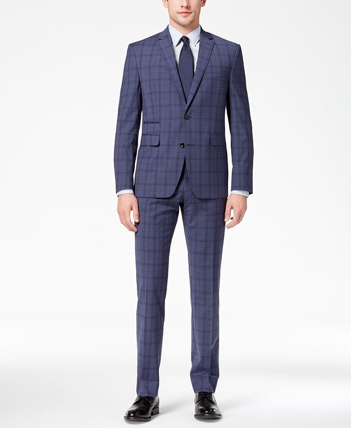 Vince Camuto Men's Coolmax Slim-Fit Stretch Blue Windowpane Suit ...