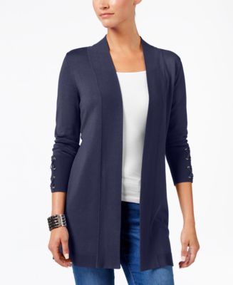 JM Collection Petite Lace-Up-Trim Cardigan, Created for Macy's - Macy's