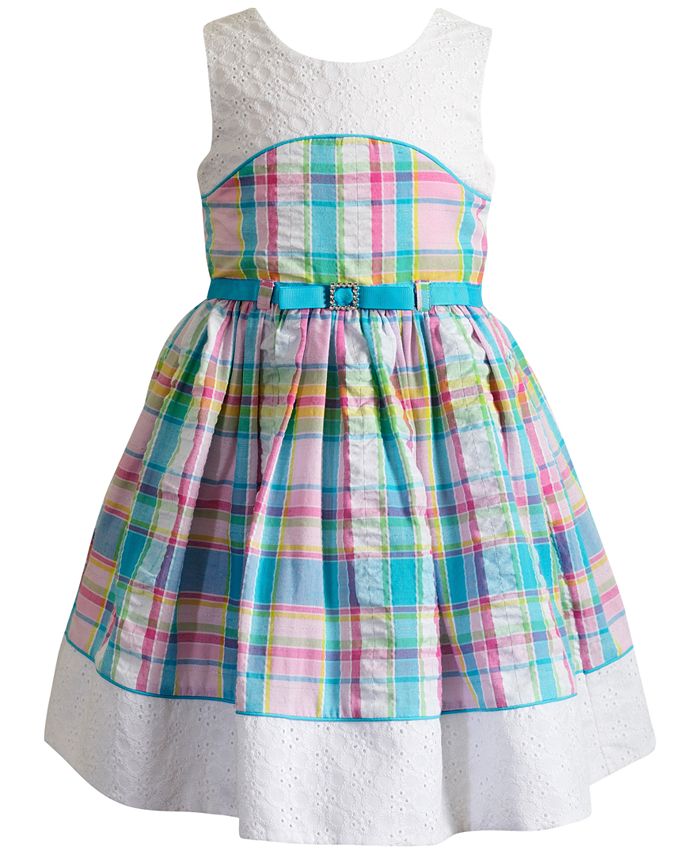 Sweet Heart Rose Eyelet-Trim Plaid Dress, Little Girls - Macy's