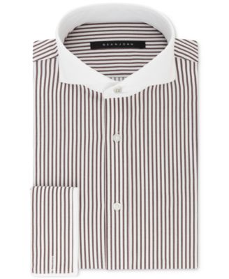 white dress shirt with brown stripes