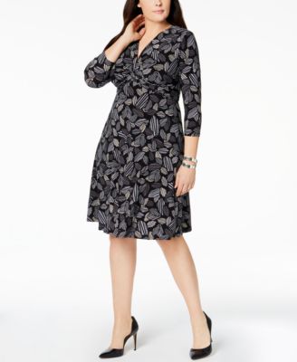Anne Klein - Plus Size Printed Twist-Front Dress