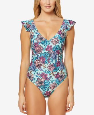 ruffle shoulder one piece swimsuit