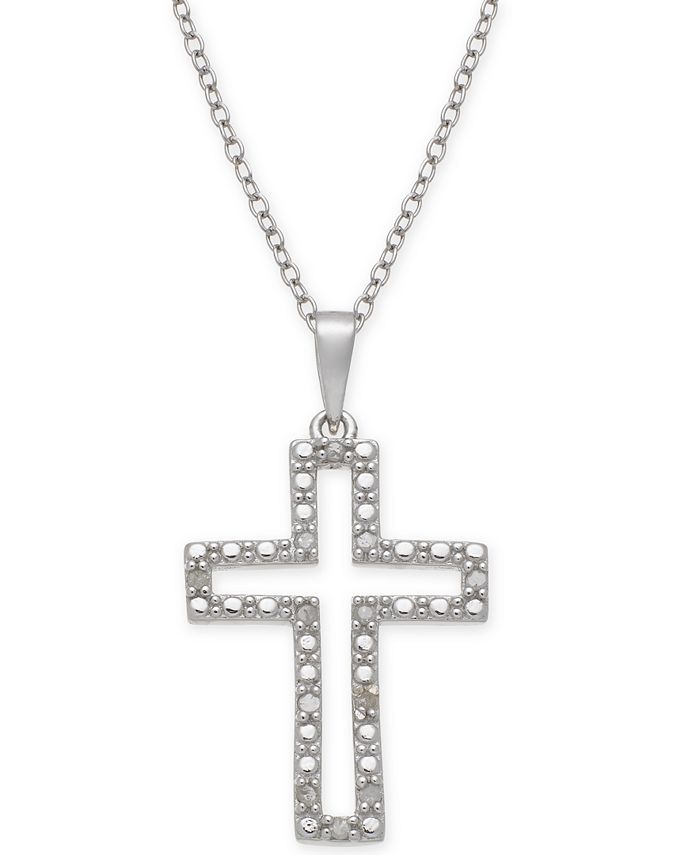 Macy's Diamond Cross 18" Pendant Necklace (1/10 ct. t.w.) in Sterling Silver Macy's
