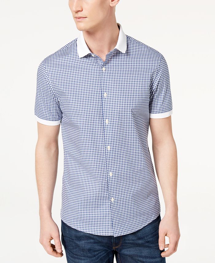 Michael kors men's stretch gingham check shirt new arrivals