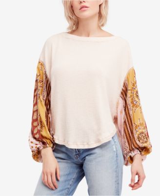 Free People Woman’s Sz XS Blossom Balloon Shirt Oversized Waffle deals Thermal Boho