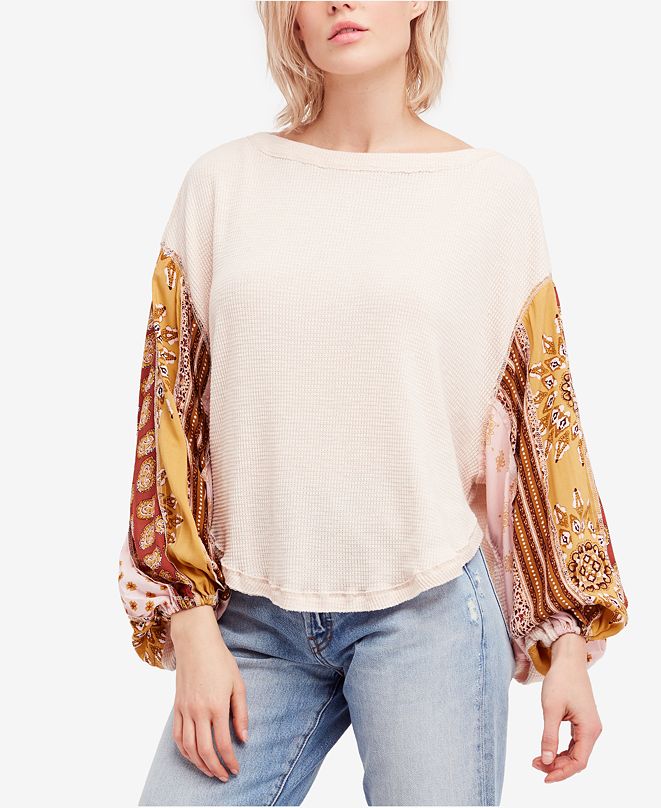 Free People Blossom Printed Balloon-Sleeve Thermal Sweater & Reviews ...