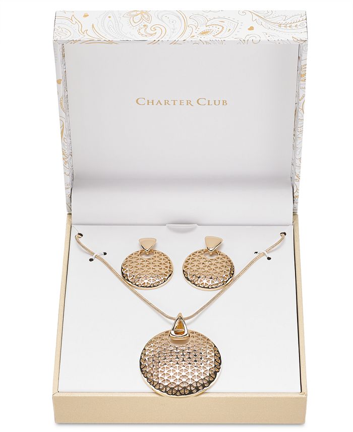 Charter Club - Silver-Tone Large Disc Pendant Necklace and Earring Set