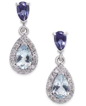 image of Aquamarine, Iolite and Diamond (1-1/10 ct. t.w.) Drop Earrings in 14k White Gold