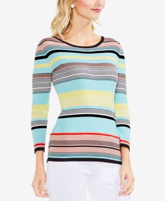 Vince Camuto Cotton Striped Ribbed Sweater - Macy's