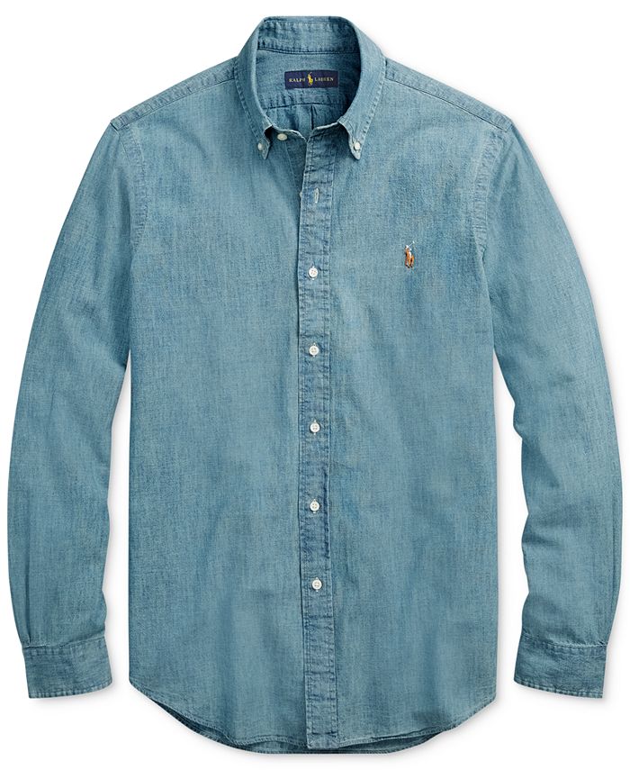 Polo Ralph Lauren Mens Classic Fit Flag Chambray Workshirt Blue Size Xx Large main image 1