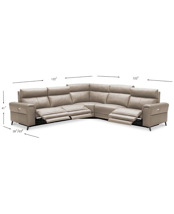 Furniture CLOSEOUT! Raymere 5Pc. Leather Sectional Sofa With 3 Power