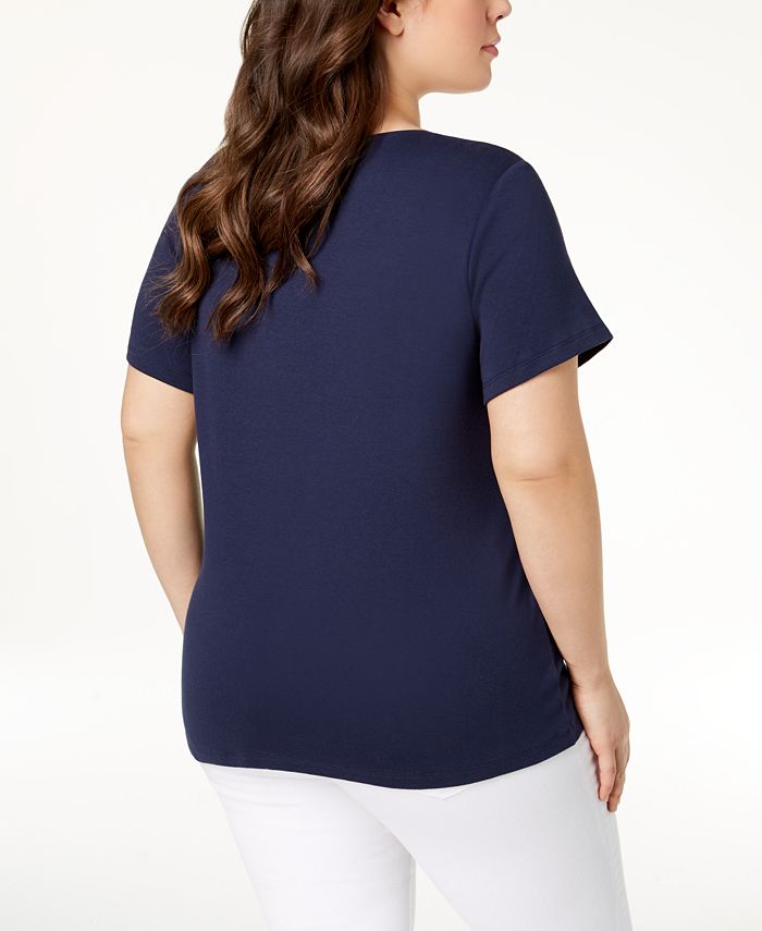 Karen Scott Women's Embellished Cotton Top  Deep Black  Size S main image 0
